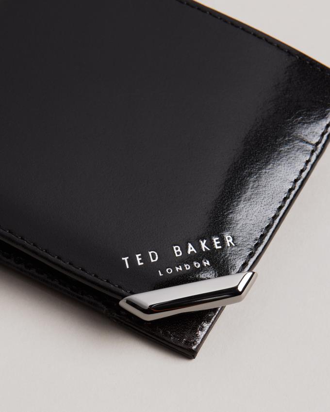 Portefeuille Ted Baker Metal Corner Bifold Coin Noir Homme | WQT-21892344